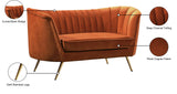 Margo Velvet / Engineered Wood / Stainless Steel / Foam Contemporary Cognac Velvet Loveseat - 65" W x 30" D x 33" H