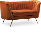 Margo Velvet / Engineered Wood / Stainless Steel / Foam Contemporary Cognac Velvet Loveseat - 65" W x 30" D x 33" H