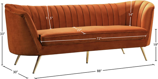 Margo Velvet / Engineered Wood / Stainless Steel / Foam Contemporary Cognac Velvet Sofa - 88" W x 30" D x 33" H