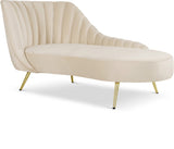 Margo Velvet / Engineered Wood / Stainless Steel / Foam Contemporary Cream Velvet Chaise - 74" W x 37.5" D x 35" H