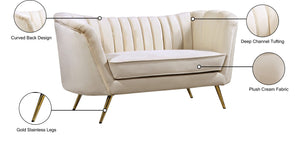 Margo Velvet / Engineered Wood / Stainless Steel / Foam Contemporary Cream Velvet Loveseat - 65" W x 30" D x 33" H