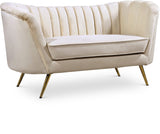 Margo Velvet / Engineered Wood / Stainless Steel / Foam Contemporary Cream Velvet Loveseat - 65" W x 30" D x 33" H