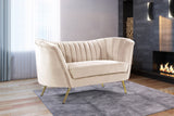 Margo Velvet / Engineered Wood / Stainless Steel / Foam Contemporary Cream Velvet Loveseat - 65" W x 30" D x 33" H