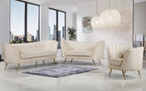 Margo Velvet / Engineered Wood / Stainless Steel / Foam Contemporary Cream Velvet Loveseat - 65" W x 30" D x 33" H