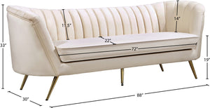 Margo Velvet / Engineered Wood / Stainless Steel / Foam Contemporary Cream Velvet Sofa - 88" W x 30" D x 33" H