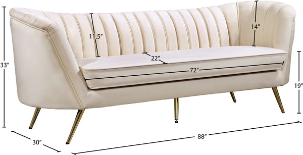 Margo Velvet / Engineered Wood / Stainless Steel / Foam Contemporary Cream Velvet Sofa - 88" W x 30" D x 33" H