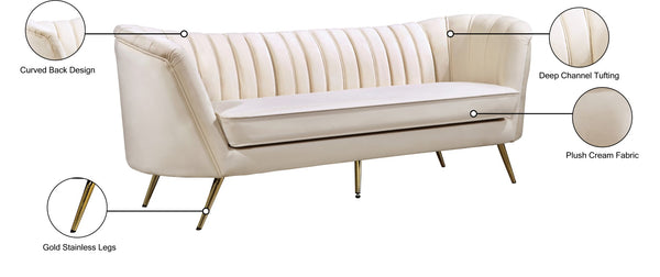 Margo Velvet / Engineered Wood / Stainless Steel / Foam Contemporary Cream Velvet Sofa - 88" W x 30" D x 33" H