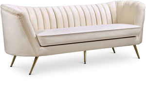 Margo Velvet / Engineered Wood / Stainless Steel / Foam Contemporary Cream Velvet Sofa - 88" W x 30" D x 33" H