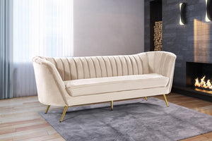 Margo Velvet / Engineered Wood / Stainless Steel / Foam Contemporary Cream Velvet Sofa - 88" W x 30" D x 33" H