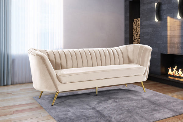Margo Velvet / Engineered Wood / Stainless Steel / Foam Contemporary Cream Velvet Sofa - 88" W x 30" D x 33" H