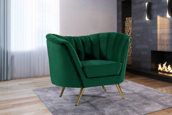 Margo Velvet / Engineered Wood / Stainless Steel / Foam Contemporary Green Velvet Chair - 43" W x 30" D x 33" H