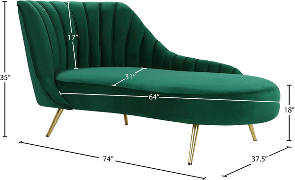 Margo Velvet / Engineered Wood / Stainless Steel / Foam Contemporary Green Velvet Chaise - 74" W x 37.5" D x 35" H