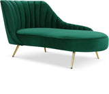 Margo Velvet / Engineered Wood / Stainless Steel / Foam Contemporary Green Velvet Chaise - 74" W x 37.5" D x 35" H