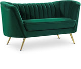 Margo Velvet / Engineered Wood / Stainless Steel / Foam Contemporary Green Velvet Loveseat - 65" W x 30" D x 33" H