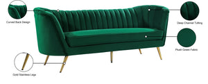 Margo Velvet / Engineered Wood / Stainless Steel / Foam Contemporary Green Velvet Sofa - 88" W x 30" D x 33" H