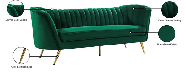 Margo Velvet / Engineered Wood / Stainless Steel / Foam Contemporary Green Velvet Sofa - 88" W x 30" D x 33" H