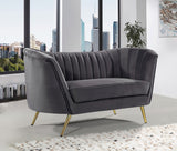 Margo Velvet / Engineered Wood / Stainless Steel / Foam Contemporary Grey Velvet Loveseat - 65" W x 30" D x 33" H