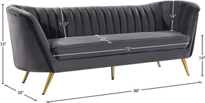 Margo Velvet / Engineered Wood / Stainless Steel / Foam Contemporary Grey Velvet Sofa - 88" W x 30" D x 33" H
