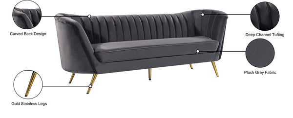 Margo Velvet / Engineered Wood / Stainless Steel / Foam Contemporary Grey Velvet Sofa - 88" W x 30" D x 33" H