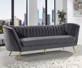 Margo Velvet / Engineered Wood / Stainless Steel / Foam Contemporary Grey Velvet Sofa - 88" W x 30" D x 33" H