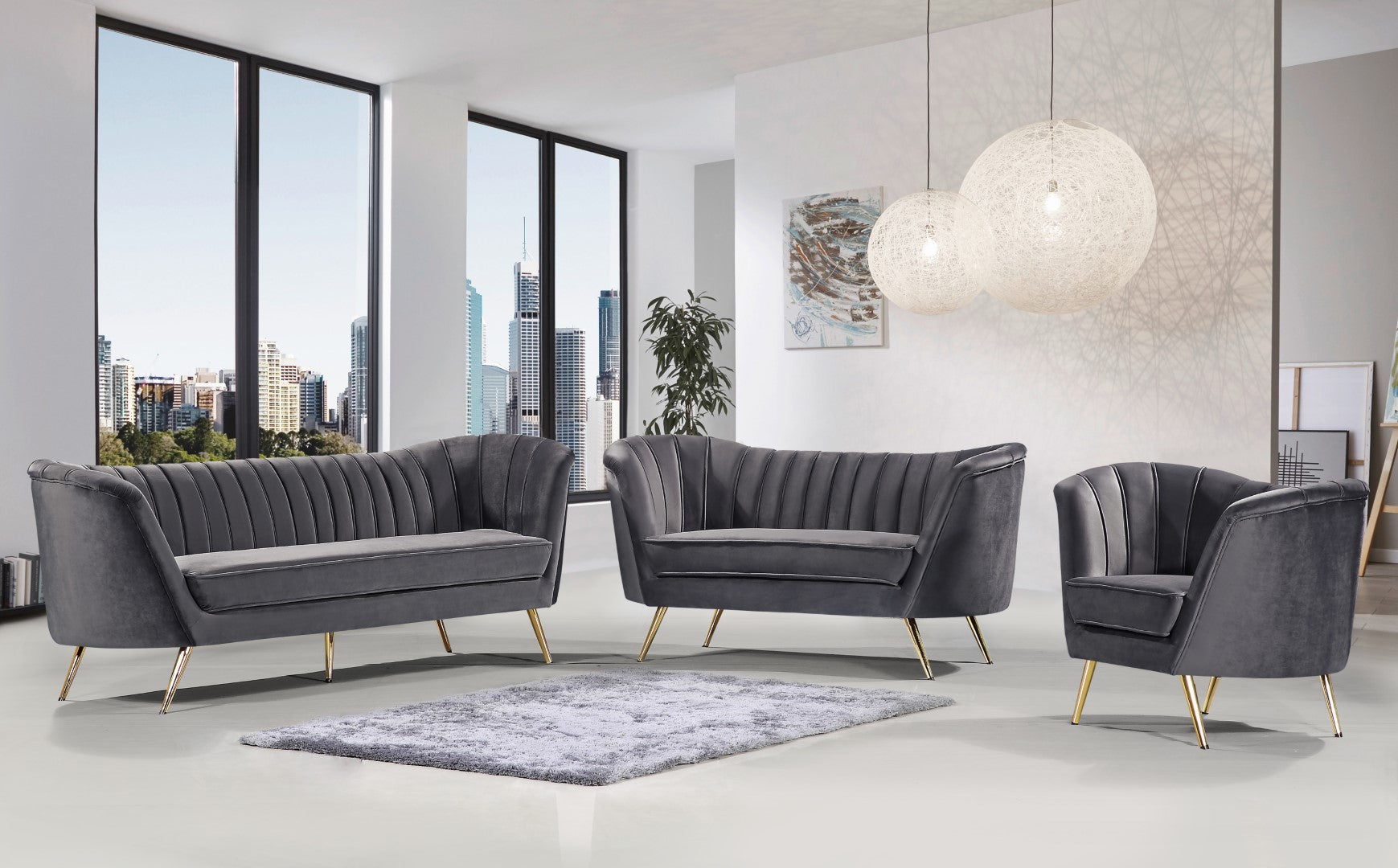 Margo Velvet Contemporary Sofa - Thumbnail 4