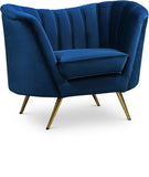 Margo Velvet / Engineered Wood / Stainless Steel / Foam Contemporary Navy Velvet Chair - 43" W x 30" D x 33" H