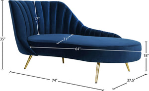 Margo Velvet / Engineered Wood / Stainless Steel / Foam Contemporary Navy Velvet Chaise - 74" W x 37.5" D x 35" H