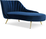 Margo Velvet / Engineered Wood / Stainless Steel / Foam Contemporary Navy Velvet Chaise - 74" W x 37.5" D x 35" H