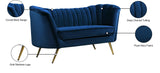 Margo Velvet / Engineered Wood / Stainless Steel / Foam Contemporary Navy Velvet Loveseat - 65" W x 30" D x 33" H