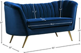 Margo Velvet / Engineered Wood / Stainless Steel / Foam Contemporary Navy Velvet Loveseat - 65" W x 30" D x 33" H