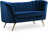 Margo Velvet / Engineered Wood / Stainless Steel / Foam Contemporary Navy Velvet Loveseat - 65" W x 30" D x 33" H