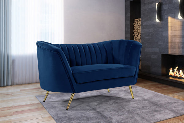 Margo Velvet / Engineered Wood / Stainless Steel / Foam Contemporary Navy Velvet Loveseat - 65" W x 30" D x 33" H