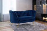 Margo Velvet / Engineered Wood / Stainless Steel / Foam Contemporary Navy Velvet Loveseat - 65" W x 30" D x 33" H