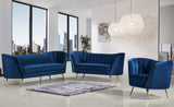 Margo Velvet / Engineered Wood / Stainless Steel / Foam Contemporary Navy Velvet Loveseat - 65" W x 30" D x 33" H