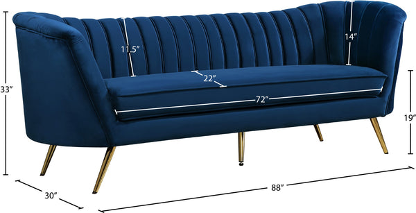 Margo Velvet / Engineered Wood / Stainless Steel / Foam Contemporary Navy Velvet Sofa - 88" W x 30" D x 33" H