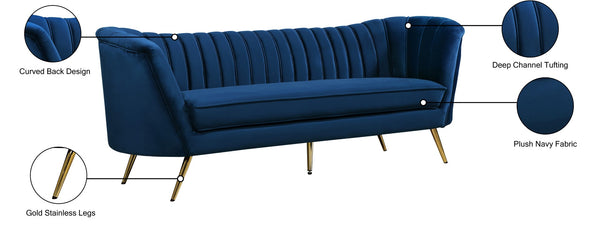 Margo Velvet / Engineered Wood / Stainless Steel / Foam Contemporary Navy Velvet Sofa - 88" W x 30" D x 33" H