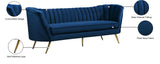 Margo Velvet / Engineered Wood / Stainless Steel / Foam Contemporary Navy Velvet Sofa - 88" W x 30" D x 33" H