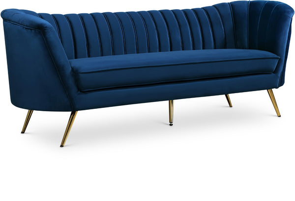 Margo Velvet / Engineered Wood / Stainless Steel / Foam Contemporary Navy Velvet Sofa - 88" W x 30" D x 33" H
