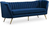Margo Velvet / Engineered Wood / Stainless Steel / Foam Contemporary Navy Velvet Sofa - 88" W x 30" D x 33" H