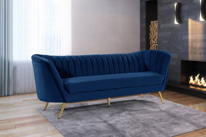 Margo Velvet / Engineered Wood / Stainless Steel / Foam Contemporary Navy Velvet Sofa - 88" W x 30" D x 33" H