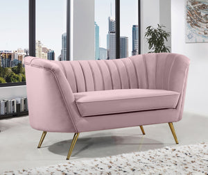 Margo Velvet / Engineered Wood / Stainless Steel / Foam Contemporary Pink Velvet Loveseat - 65" W x 30" D x 33" H