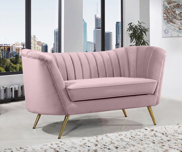 Margo Velvet / Engineered Wood / Stainless Steel / Foam Contemporary Pink Velvet Loveseat - 65" W x 30" D x 33" H