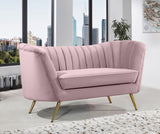 Margo Velvet / Engineered Wood / Stainless Steel / Foam Contemporary Pink Velvet Loveseat - 65" W x 30" D x 33" H