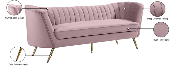 Margo Velvet / Engineered Wood / Stainless Steel / Foam Contemporary Pink Velvet Sofa - 88" W x 30" D x 33" H