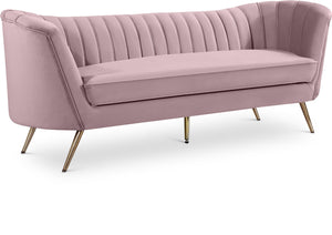 Margo Velvet / Engineered Wood / Stainless Steel / Foam Contemporary Pink Velvet Sofa - 88" W x 30" D x 33" H
