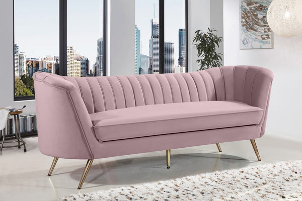 Margo Velvet / Engineered Wood / Stainless Steel / Foam Contemporary Pink Velvet Sofa - 88" W x 30" D x 33" H
