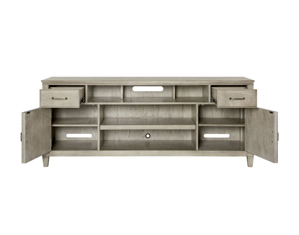 Newport 74" Beige TV Console - Handcrafted Poplar & White Oak, Stylish Storage & Cable Management