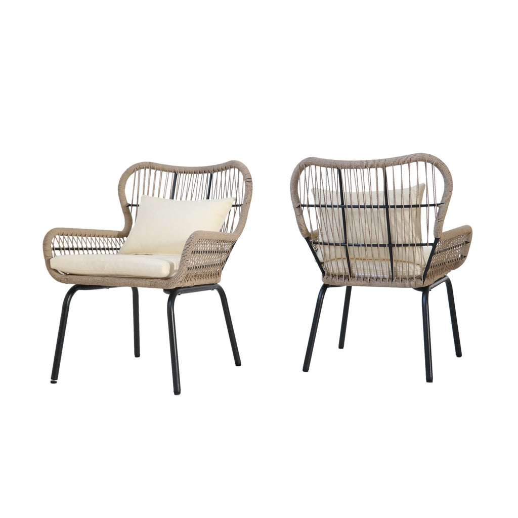 Tolovana Indoor Club Chairs, Steel and Rope, Cushioned, Boho, Brown and Beige Noble House