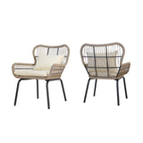 Tolovana Indoor Club Chairs, Steel and Rope, Cushioned, Boho, Brown and Beige Noble House