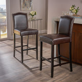 Darren Contemporary Upholstered Barstools with Nailhead Trim, Brown and Walnut Noble House